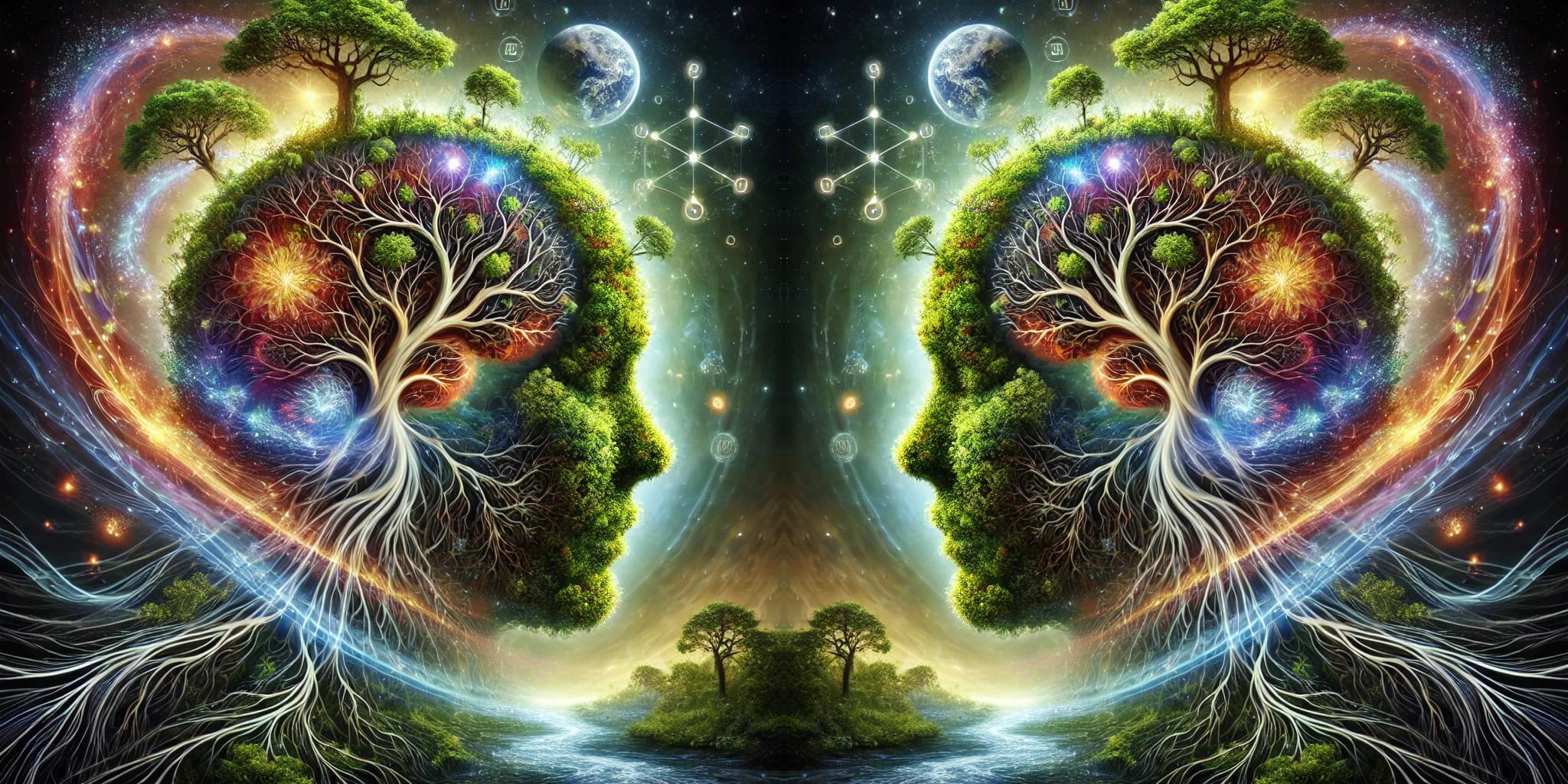 Two figures facing each other, representing embodied transformation and relationship